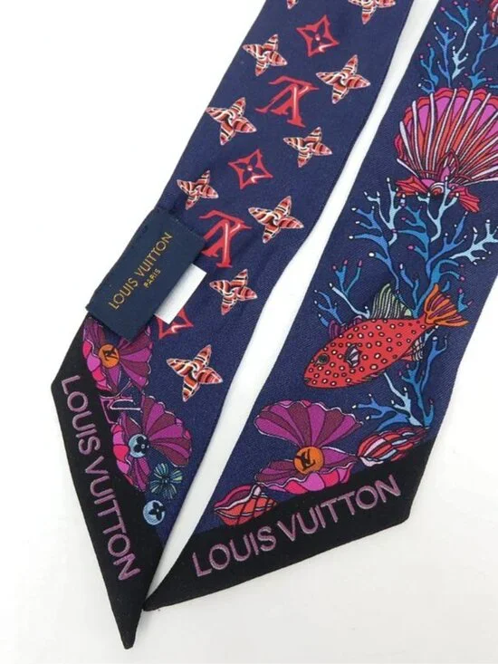 Louis Vuitton Scarf Bandeau BB Sea of Love Silk Navy Multicolor - Picture 2 of 9